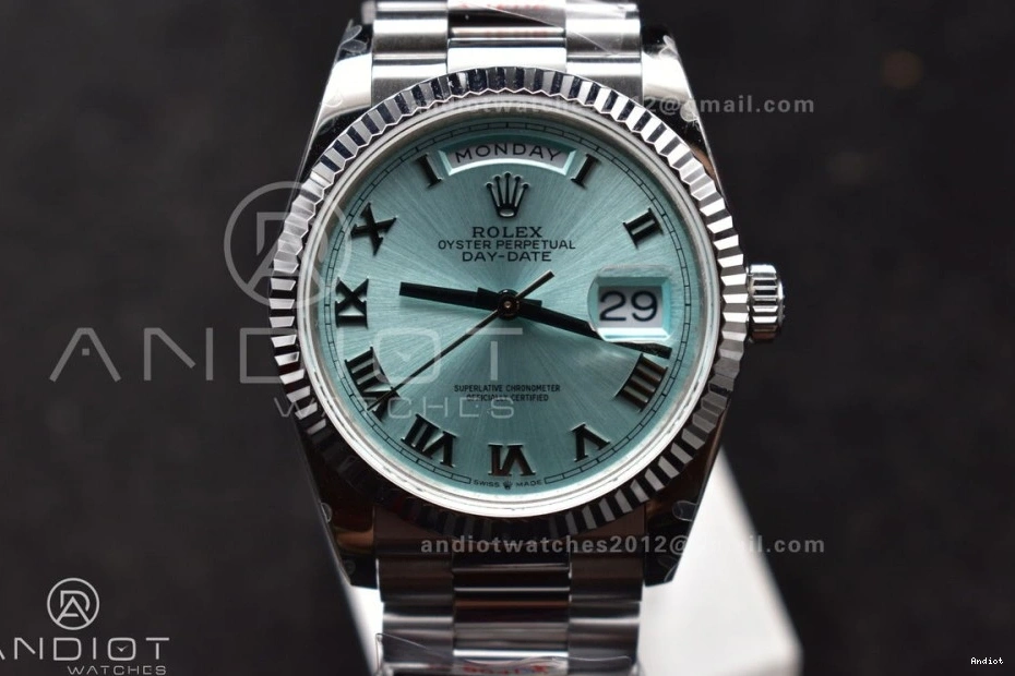 Dial President vr3255 Bracelet Best V5 QF Edition (Gain Weight) 36 Steel DayDate on Light Roman 904L SS Blue 0523